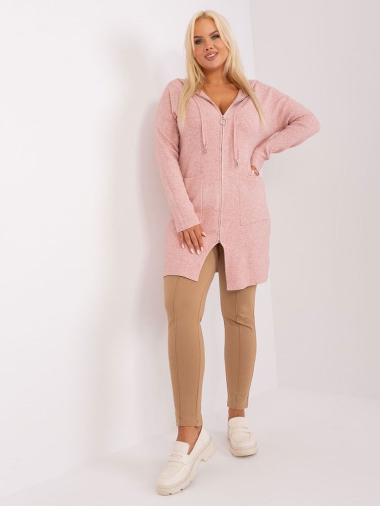 Kardigan damski z kapturem, plus size, różowy, P-M