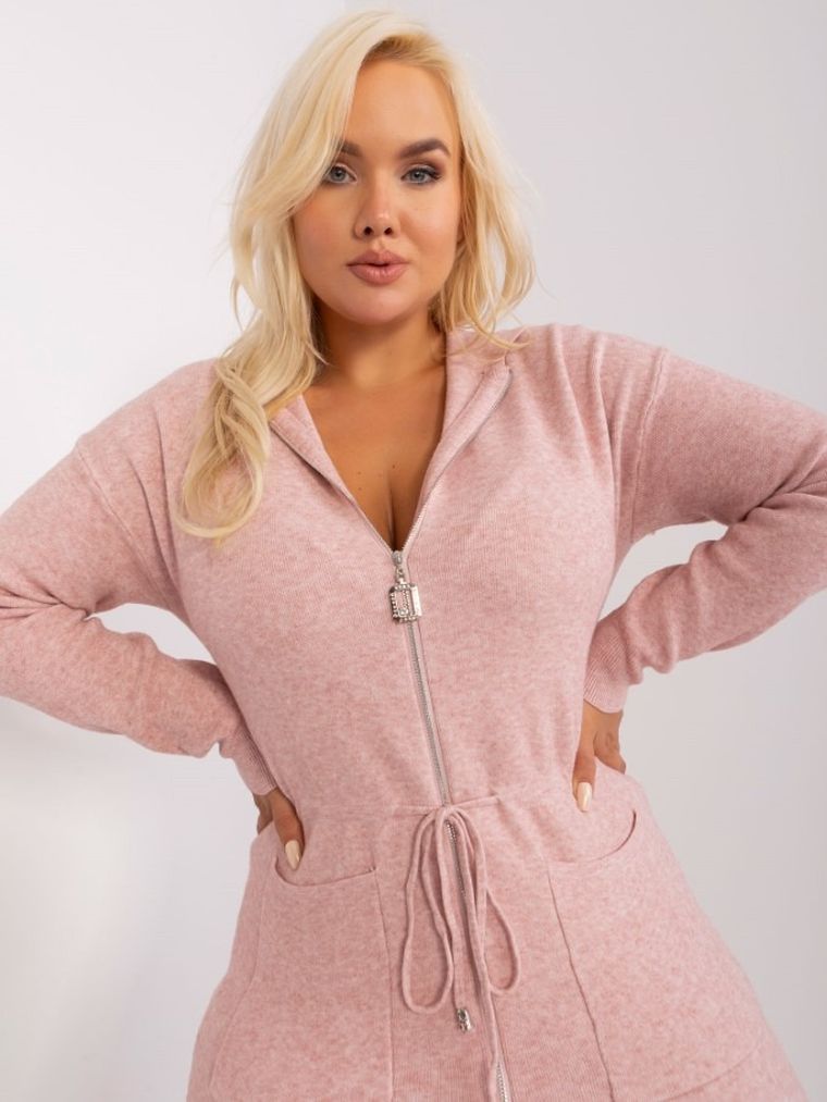 Kardigan damski z kapturem, plus size, różowy, P-M