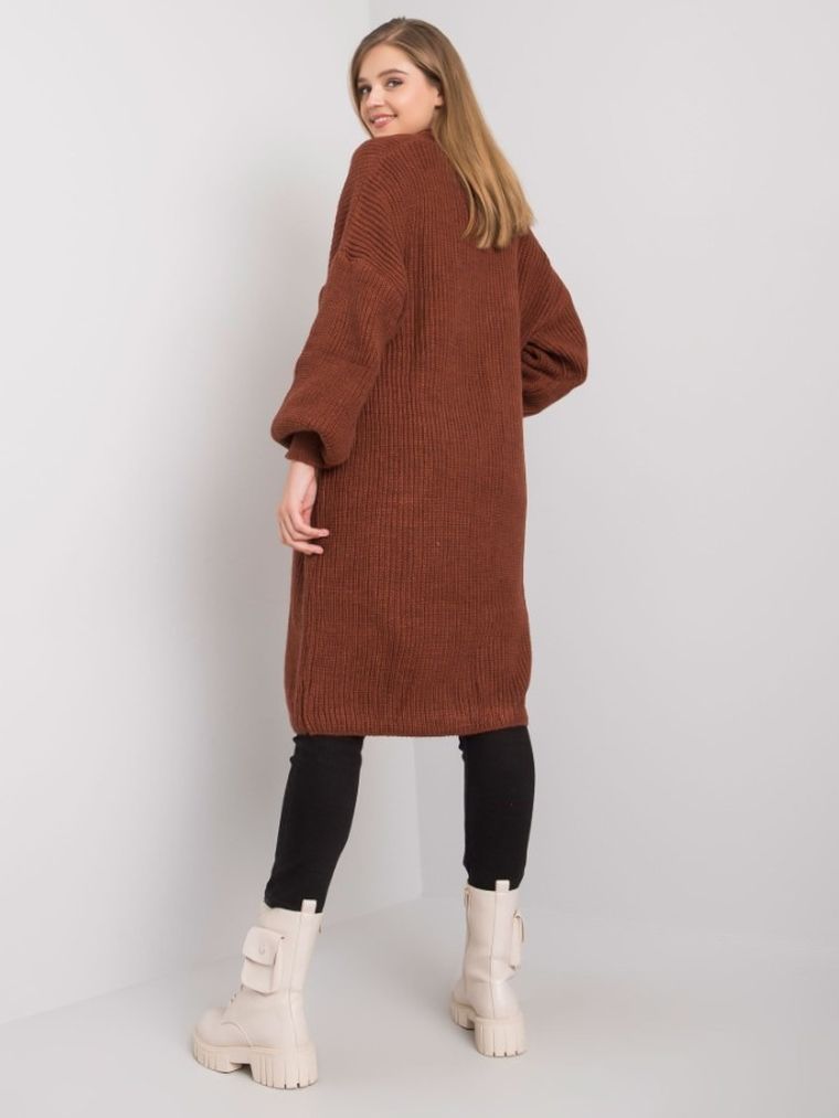 Kardigan damski z wełną, ceglany, Rue Paris