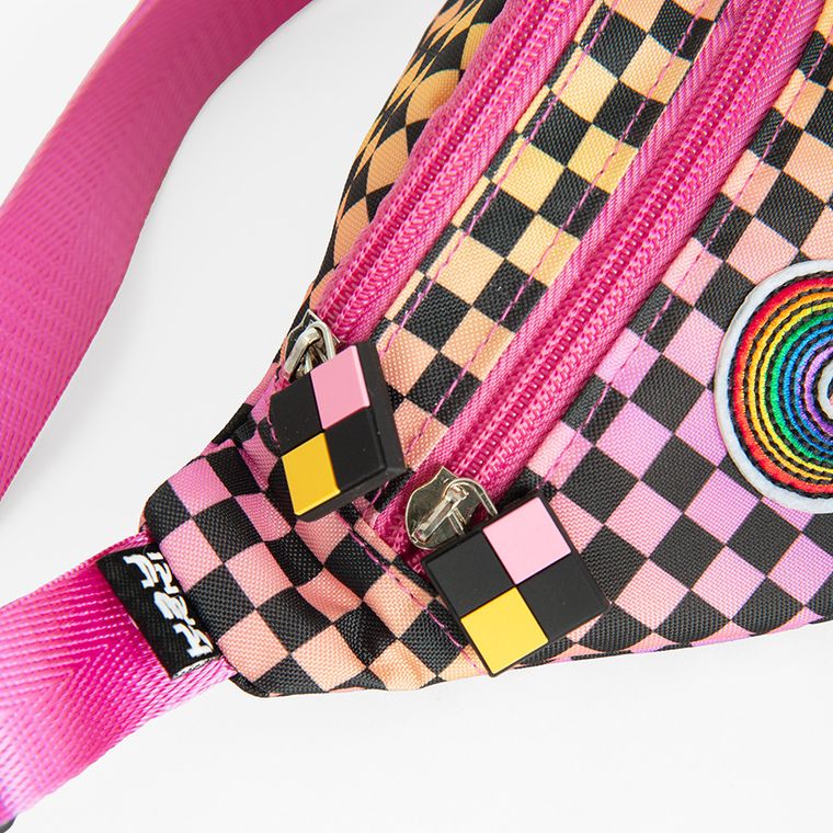 Kayokki, saszetka na biodra, Szachownica, różowo-pomarańczowa