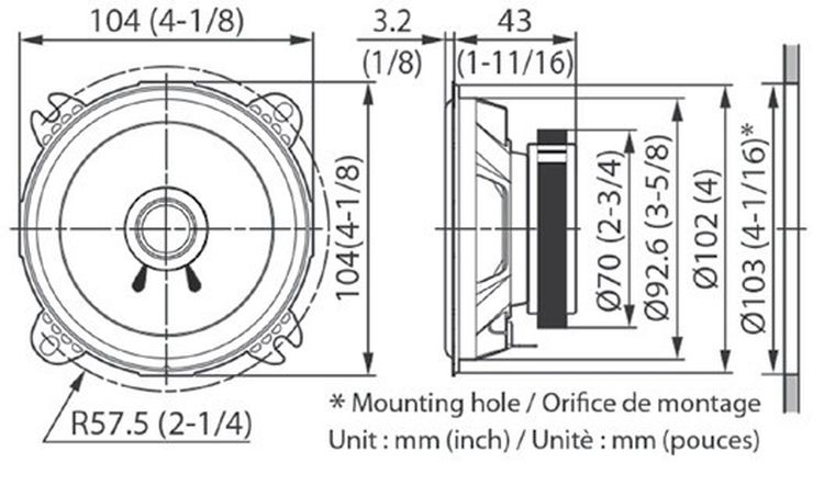 Kenwood, zestaw głośników samochodowych, KFC-S1056, 2.0, 220 W, 100 mm