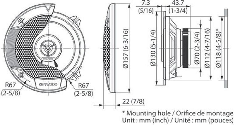 Kenwood, zestaw głośników samochodowych, KFC-S1366, 2.0, 260 W, 130 mm