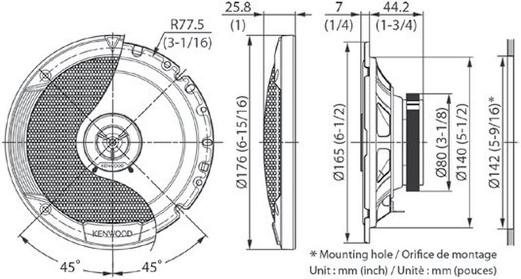 Kenwood, zestaw głośników samochodowych, KFC-S1766, 300 W, 170 mm
