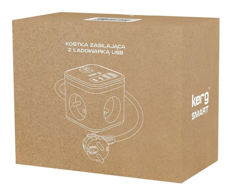 Kerg, Smart, kostka zasilająca, 3 gniazdowa, ładowarka USB-A,C, 16A/250V, 1,5m H05VV-F