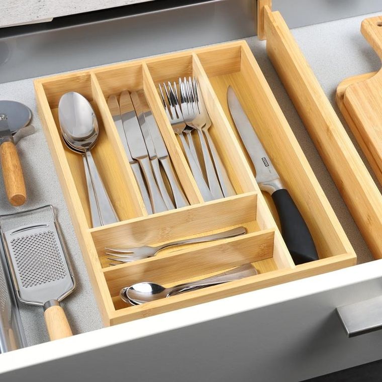 Kesper, organizer na sztućce, 6 komorowy, bambusowy, 35,5-25,5-5 cm