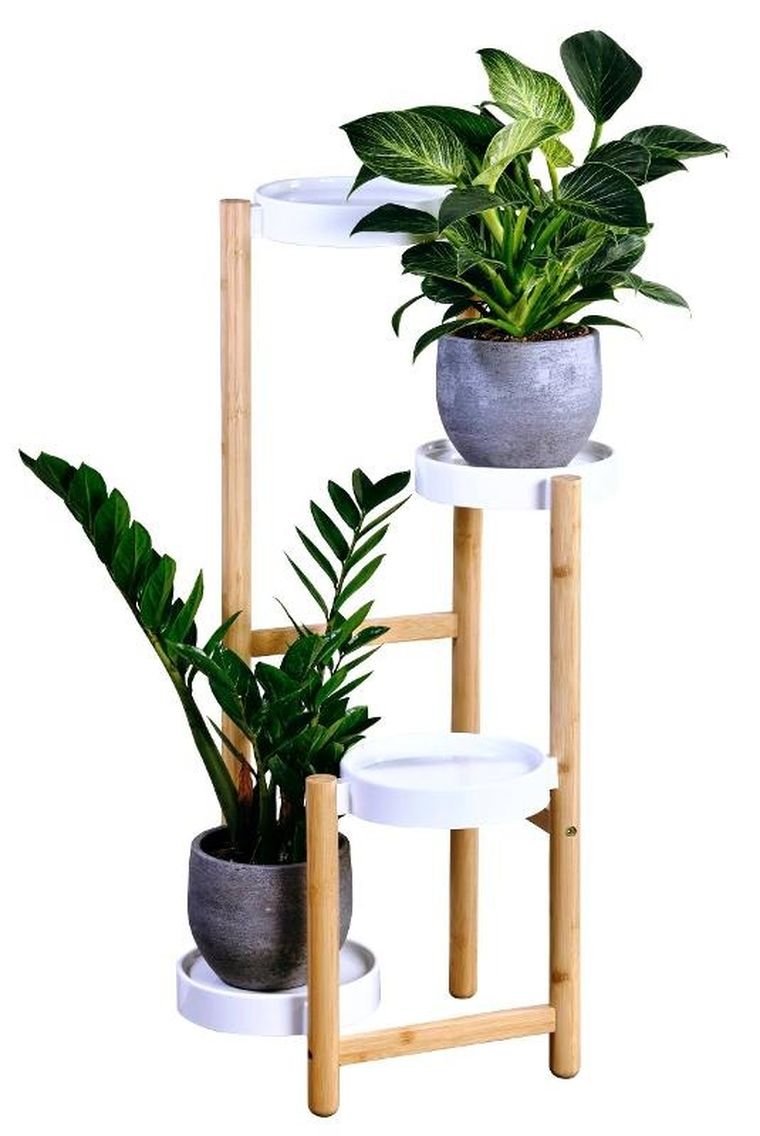 Kesper, stojak na kwiaty, bambusowy, plastikowe podstawki