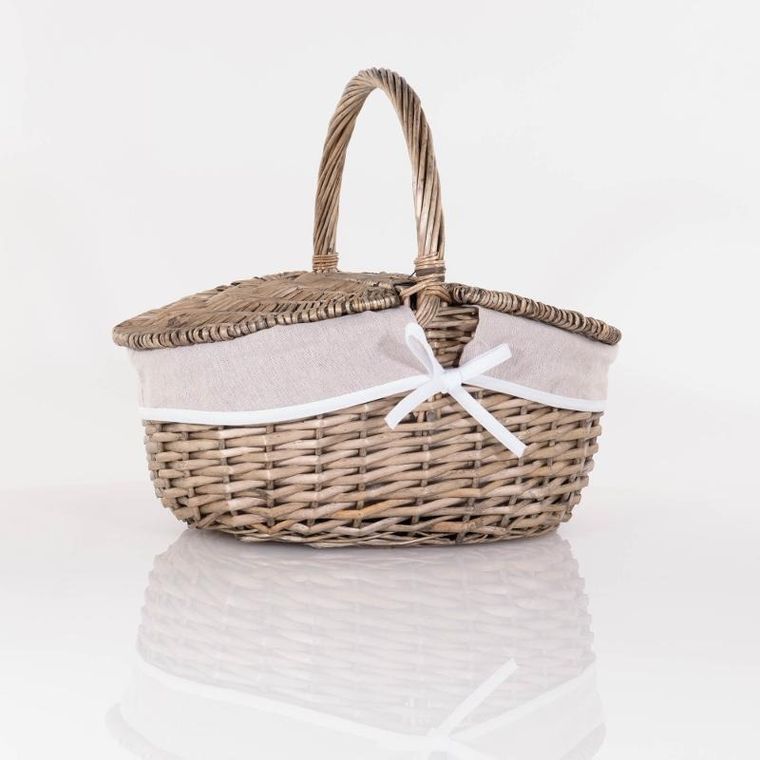 Kesper, wiklinowy koszyk piknikowy z pokrywką i materiałową wyściółką, 40-28 cm