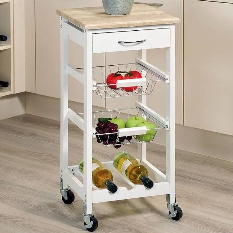 Kesper, wózek kuchenny trzypoziomowy, z miejscem na butelki i szufladą, biały