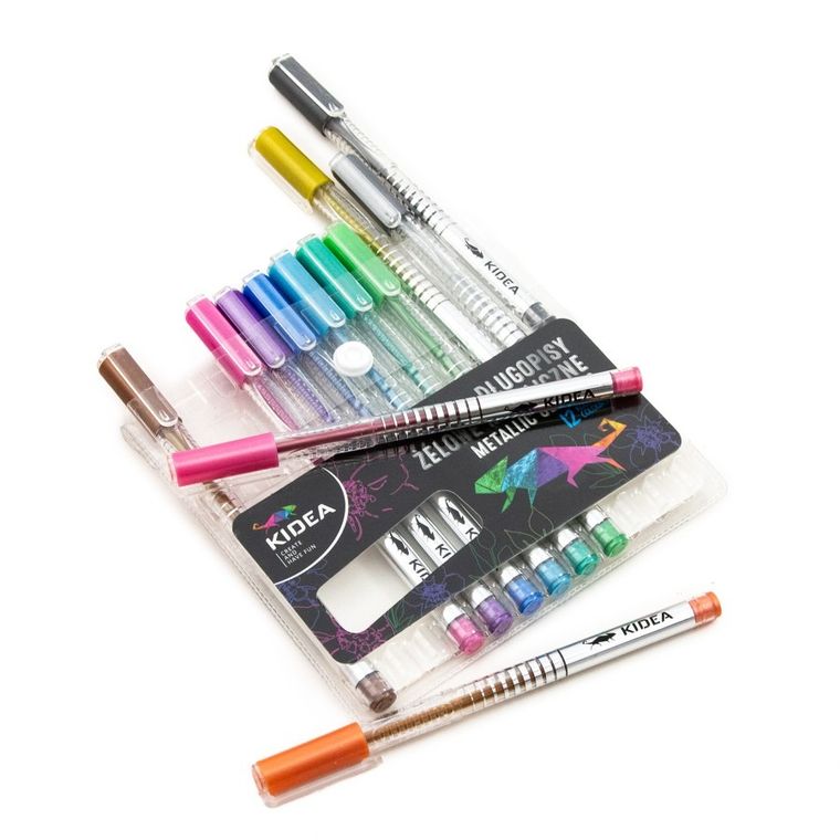 Kidea, długopisy żelowe, metaliczne, 12 kolorów