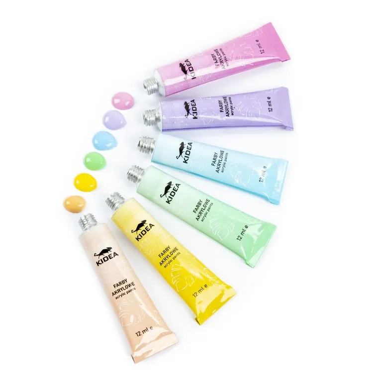 Kidea, farby akrylowe pastelowe, w tubce, 12 ml, 12 szt.