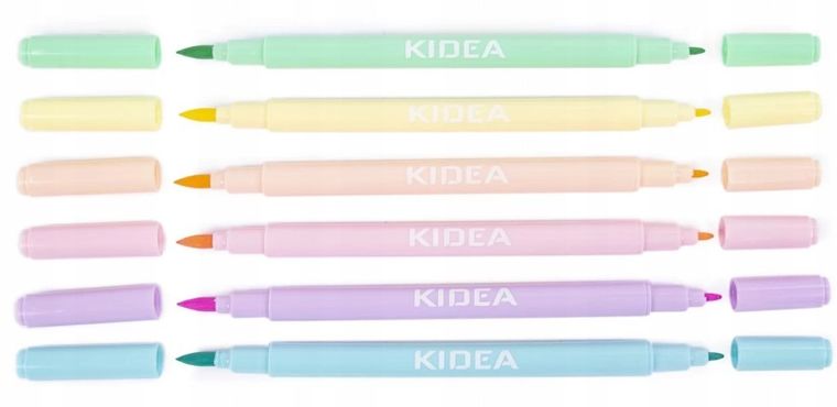 Kidea, flamastry dwustronne pastelowe b brush, 6 kolorów