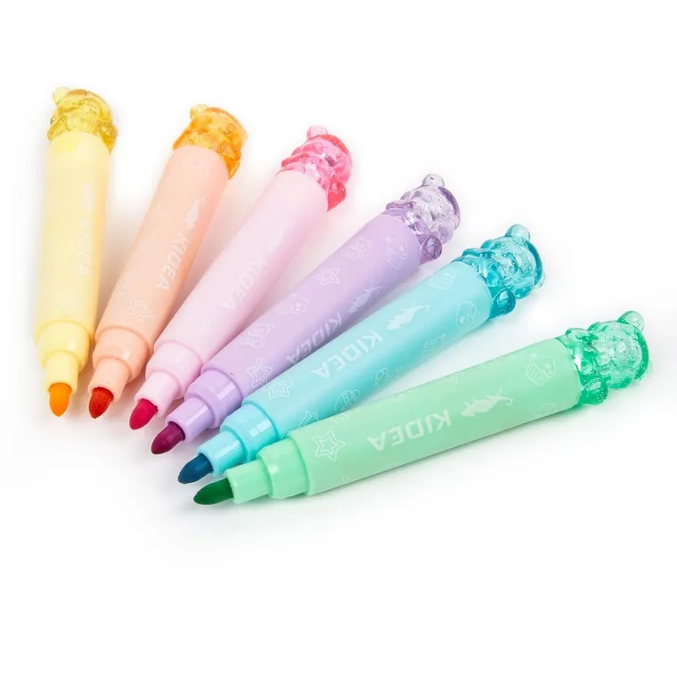 Kidea, flamastry dwustronne ze stempelkami, misie, 6 szt.