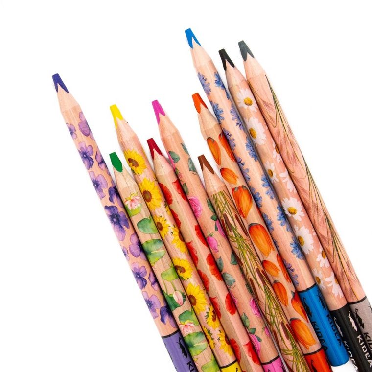 Kidea, Jumbo, kredki ołówkowe trójkątne, kwiaty, 10 kolorów