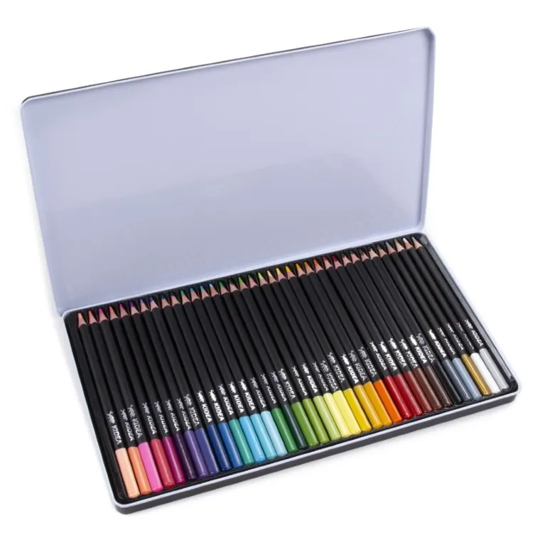 Kidea, kredki ołówkowe trójkątne w metalowym pudełku, 36 kolorów