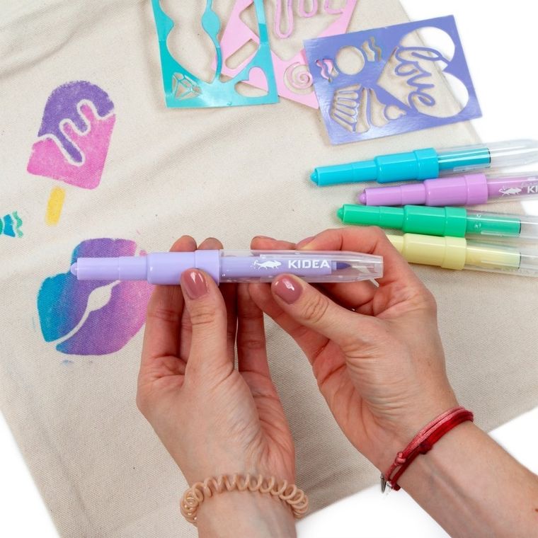 Kidea, markery do tkanin w sprayu z szablonami, Sweet Love, 5 szt.