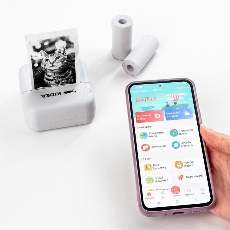 Kidea, Mini drukarka termicz bluetooth, biała