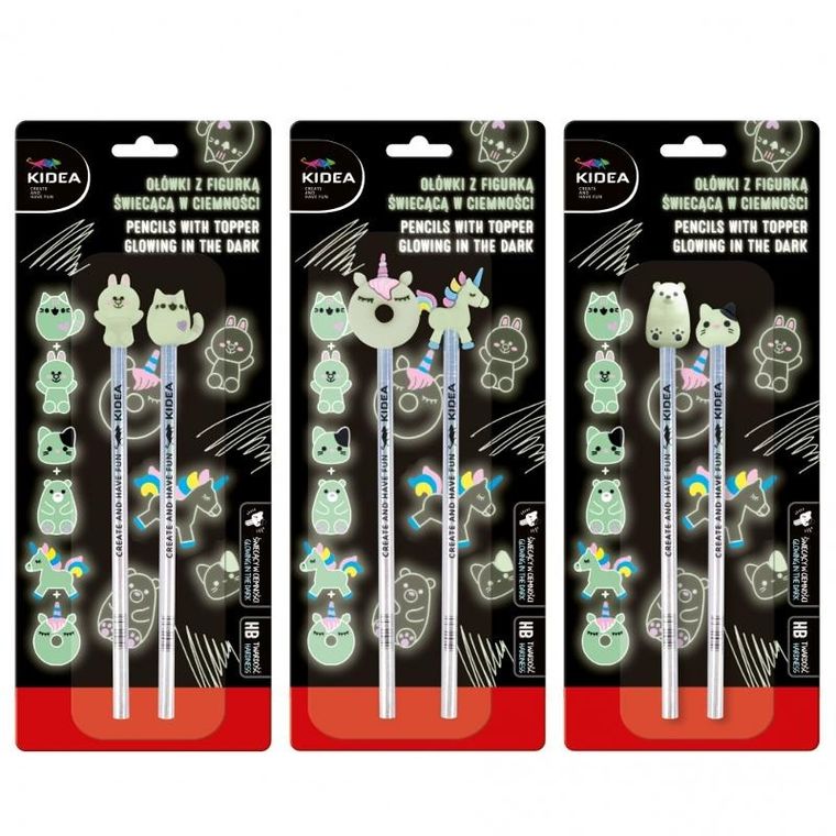 Kidea, ołówek HB z figurka, świecące w ciemności, 2 szt.