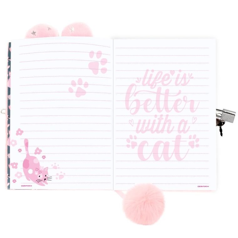 Kidea, pamiętnik pluszowy z kłódką, kot