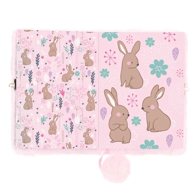 Kidea, pamiętnik pluszowy z kłódką, różowy królik