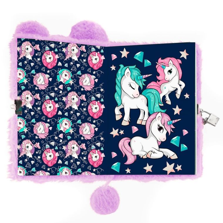 Kidea, pamiętnik pluszowy z kłódką, unicorn