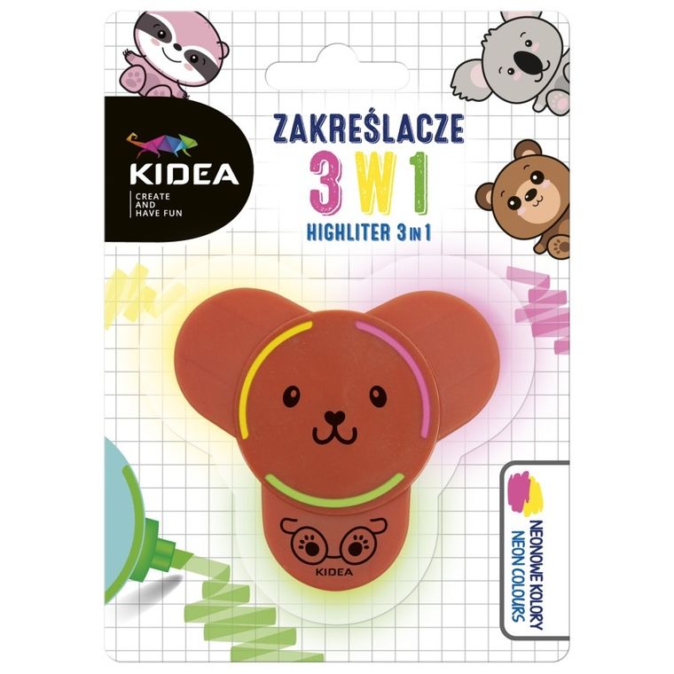 Kidea, zakreślacz 3w1, zwierzaki, 1 szt.
