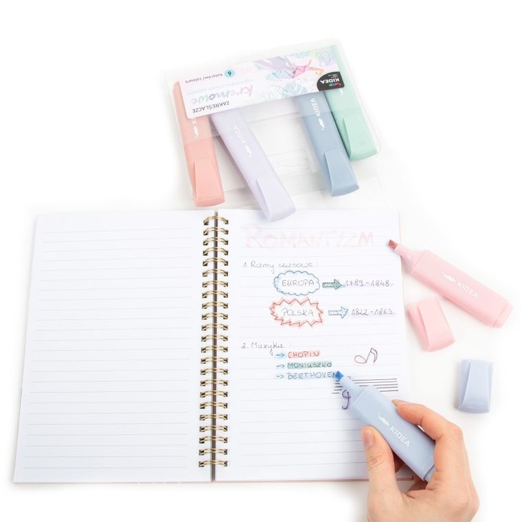 Kidea, zakreślacze kremowe, 6 kolorów