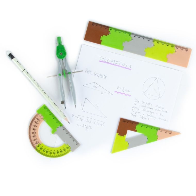 Kidea, zestaw geometryczny z linijką, 20 cm, 4 elementy