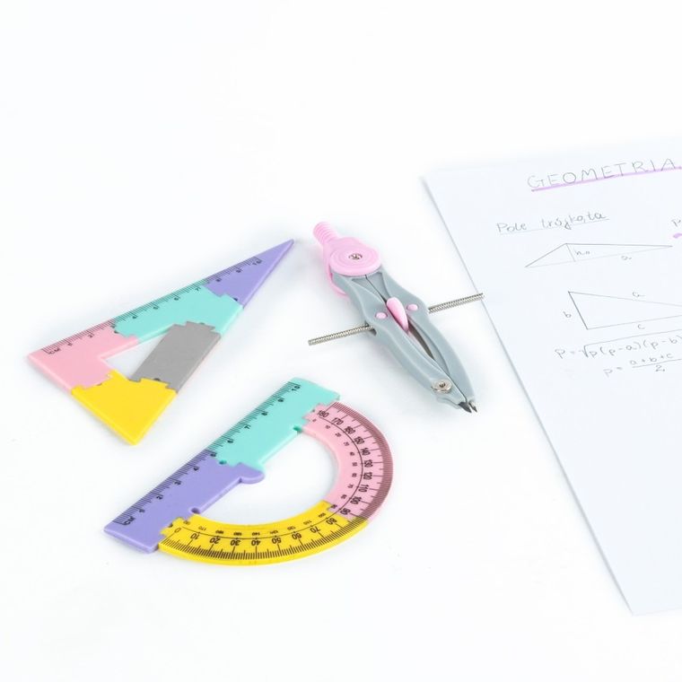Kidea, zestaw geometryczny z linijką, 20 cm, 4 elementy
