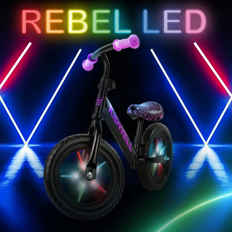Kidwell, Rebel LED, rowerek biegowy, neonowy, różowy