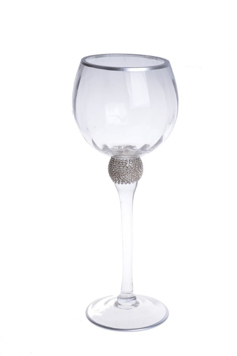 Kielich szklany, srebrny z cyrkoniami, wysoki, 12-12-40 cm