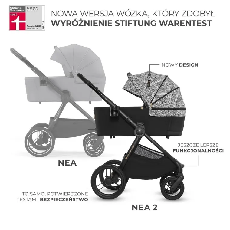 Kinderkraft, Bizuu, Nea 2, wózek wielofunkcyjny 2w1, Lunar Black