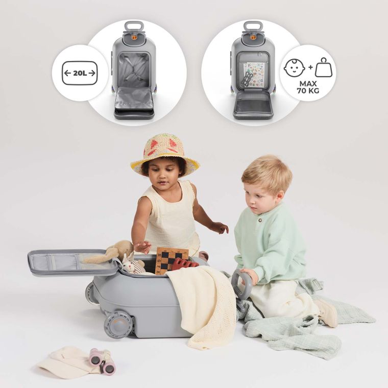 Kinderkraft, Cabby, walizka podróżna na kółkach z siedziskiem, 2w1, Grey