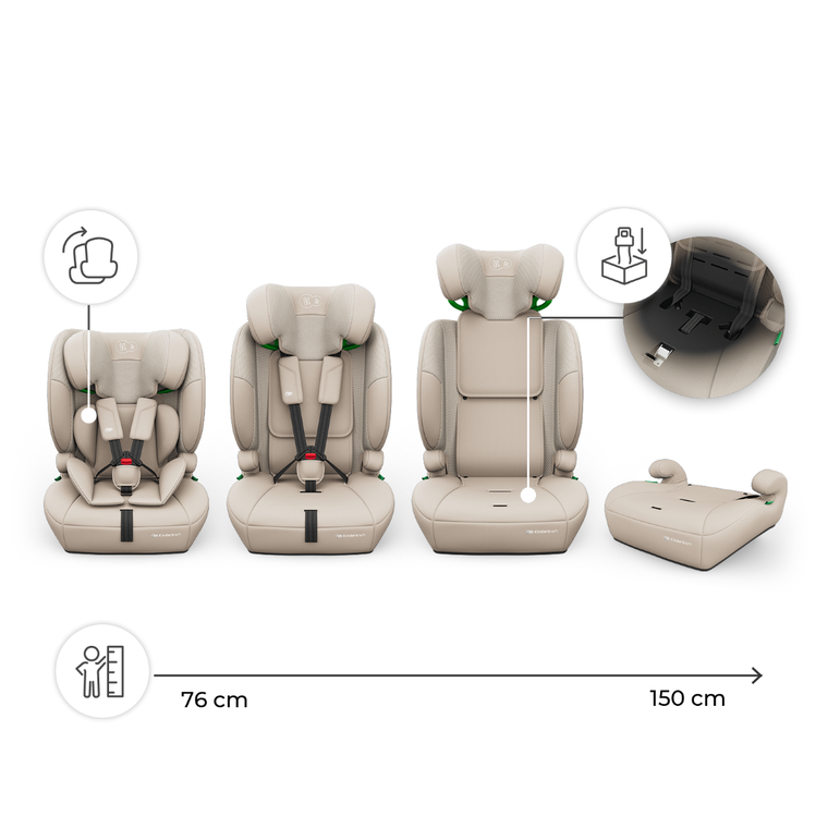 Kinderkraft, Comfort Up 2 Plus, i-Size, fotelik samochodowy, beige, 100-150 cm