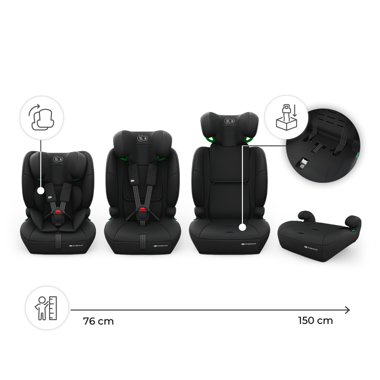 Kinderkraft, Comfort Up 2 Plus, i-Size, fotelik samochodowy, black, 100-150 cm