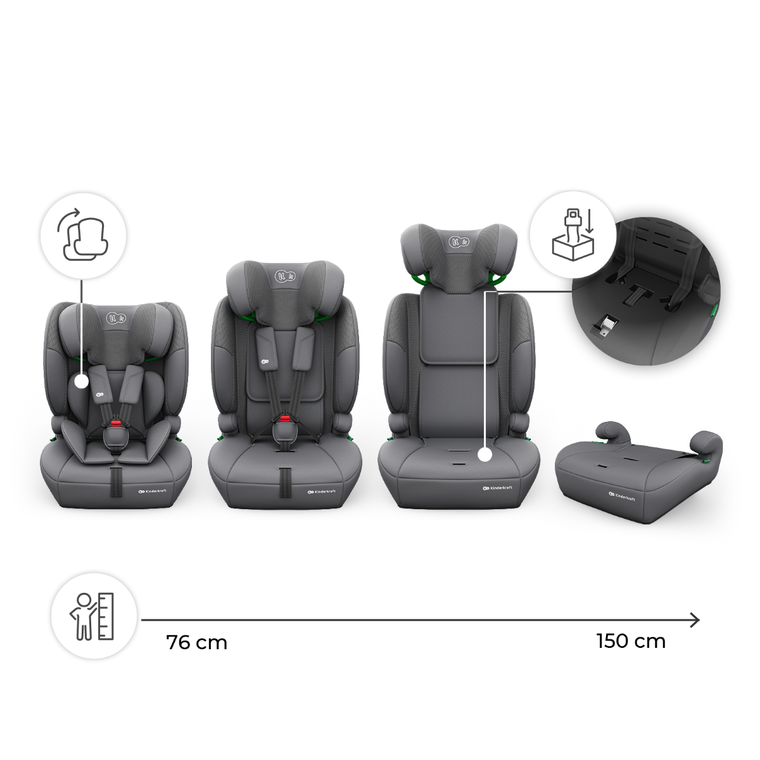 Kinderkraft, Comfort Up 2 Plus, i-Size, fotelik samochodowy, grey, 100-150 cm