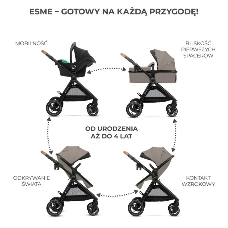 Kinderkraft, Esme, wózek wielofunkcyjny, 3w1, Sand Beige