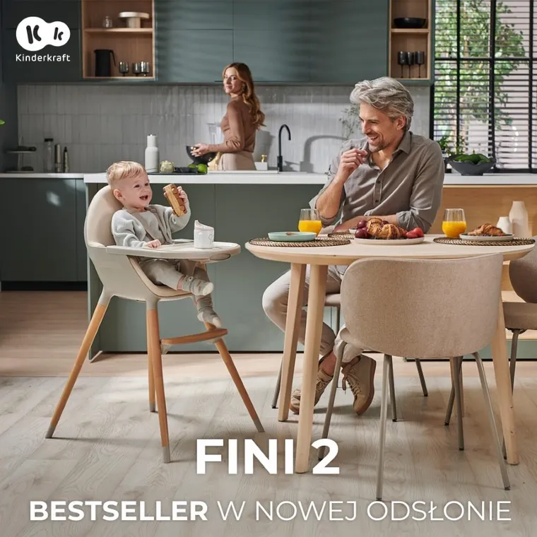 Kinderkraft, Fini 2, krzesełko do karmienia, Beige
