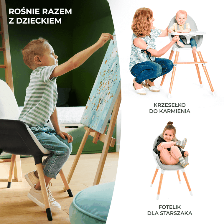 Kinderkraft, Fini, krzesełko do karmienia, 2w1, czarne