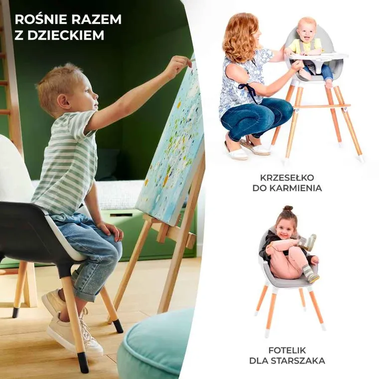 Kinderkraft, Fini, krzesełko do karmienia, 2w1, szare