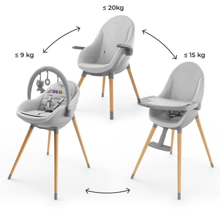 Kinderkraft, Fini Up, krzesełko do karmienia, 2w1, szary