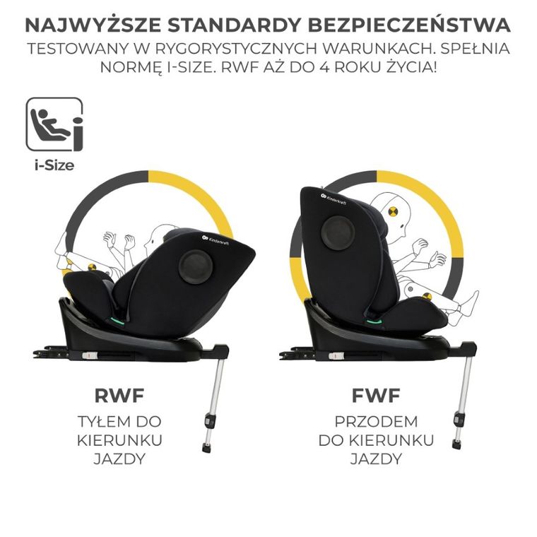 Kinderkraft, fotelik samochodowy 360, I-size, Black, 40-150 cm