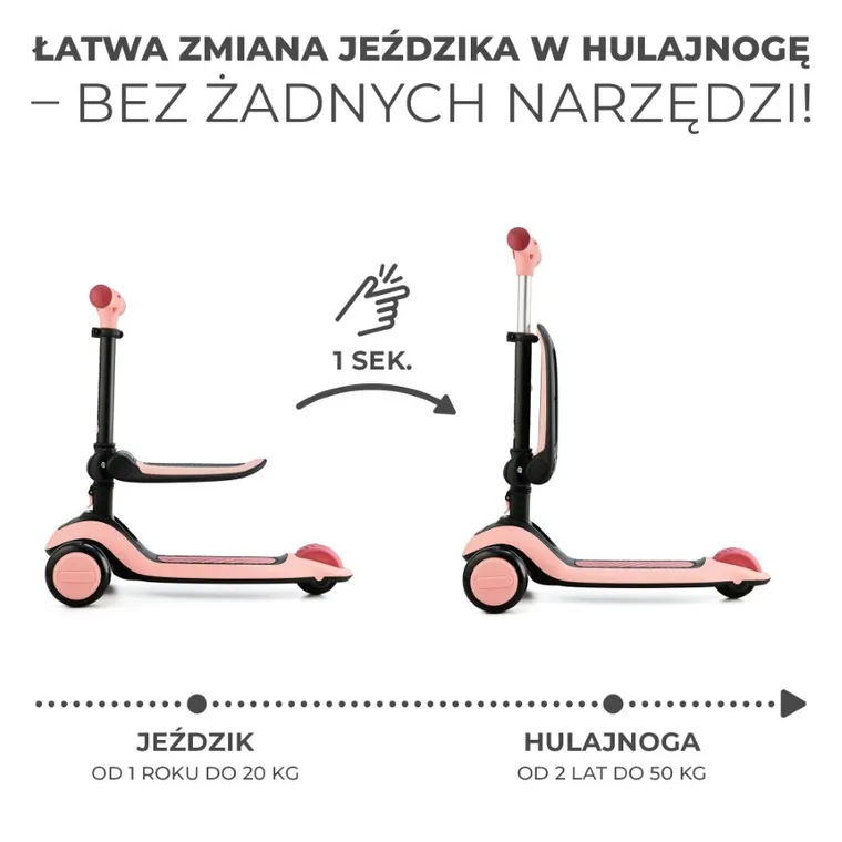 Kinderkraft, Halley, hulajnoga 2w1, Rose Pink