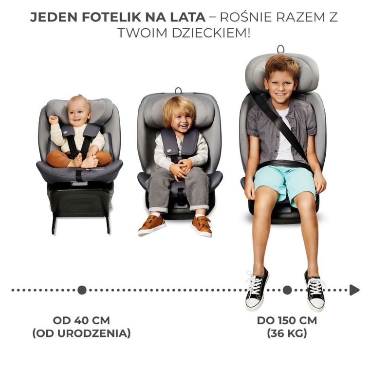 Kinderkraft, I-Grow, fotelik samochodowy, I-size, Grey, 40-150 cm