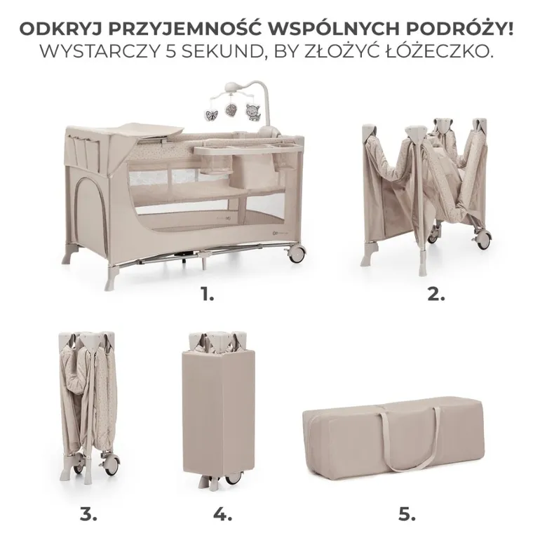 Kinderkraft, Joy 2, łóżeczko turystyczne z akcesoriami, Beige
