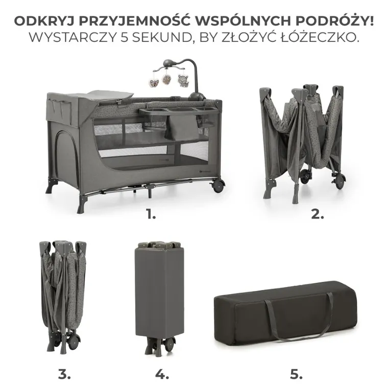 Kinderkraft, Joy 2, łóżeczko turystyczne z akcesoriami, Dark Grey