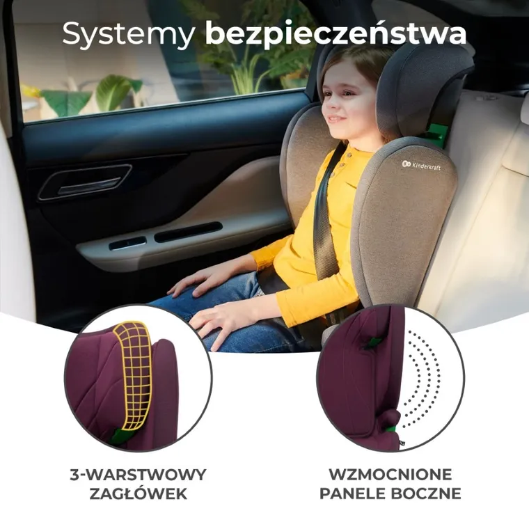 Kinderkraft, Junior Fix 2, I-Size, fotelik samochodowy, Cherry Pearl, 100-150 cm, 15-36 kg
