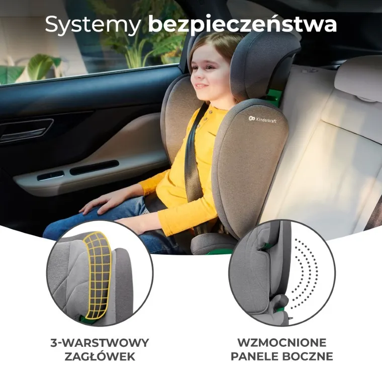 Kinderkraft, Junior Fix 2, I-Size, fotelik samochodowy, Rocket Grey, 100-150 cm, 15-36 kg