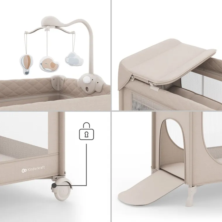 Kinderkraft, Leody Up, łóżeczko turystyczne z akcesoriami, beige