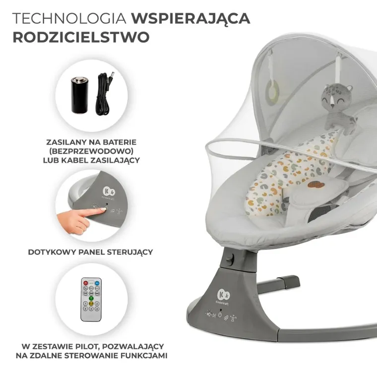 Kinderkraft, Lumi 2, leżaczek bujaczek, Light Grey