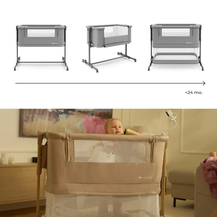 Kinderkraft, Nestee Grow 2, łóżeczko dostawne, dark grey